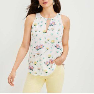 NWT LOFT Clean Keyhole Sleeveless Top Whisper White Floral Medium
